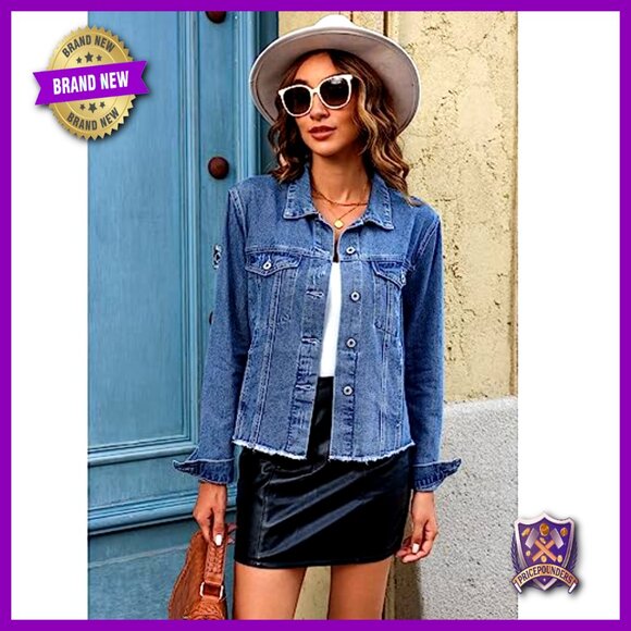 Distressed Denim Jacket Vintage Western Trucker Frayed Hem Button Up - Picture 4 of 7